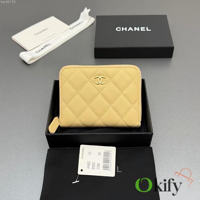 Okify CC Light Yellow Caviar Zipper Small Wallet 12x9x2cm - 1