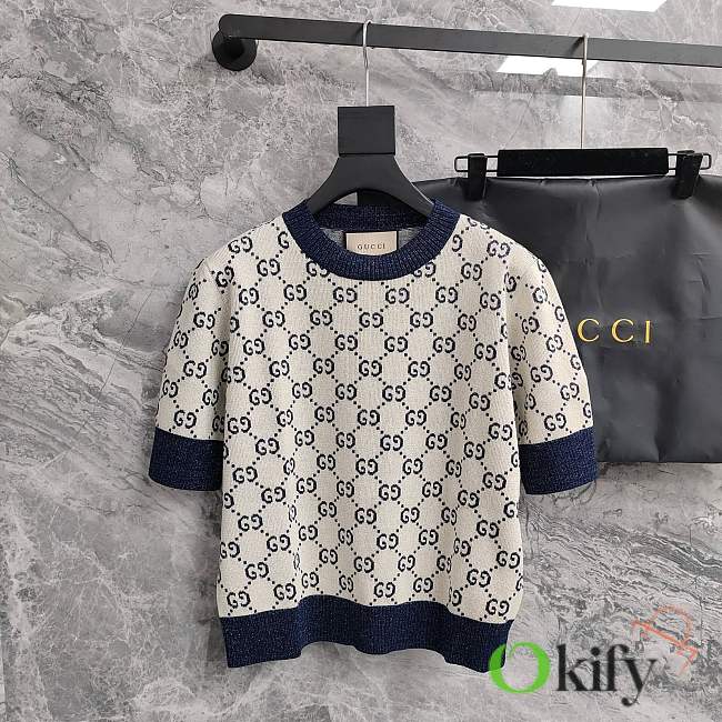 Okify Gucci Dark Blue And White Women Top - 1