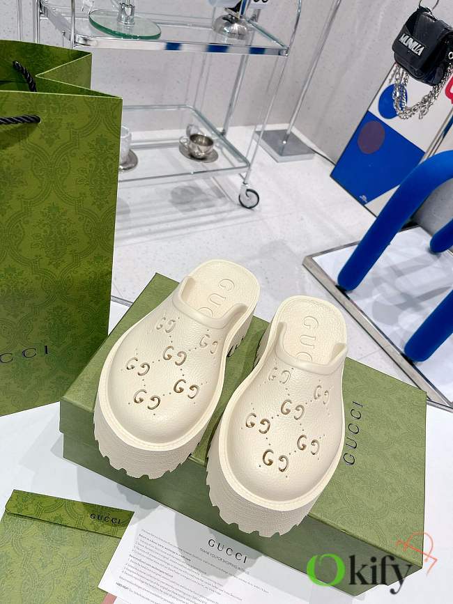 Okify Gucci White Slippers 5cm - 1