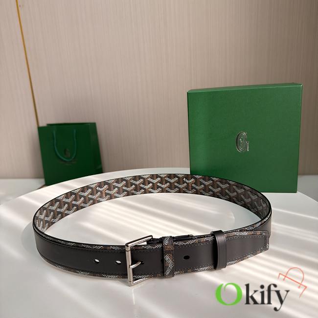 Okify Goyard Black Belt Vintage Silver Hardware 4cm - 1