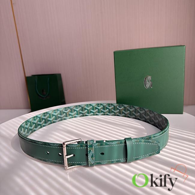 Okify Goyard Green Belt Silver Hardware 4cm - 1