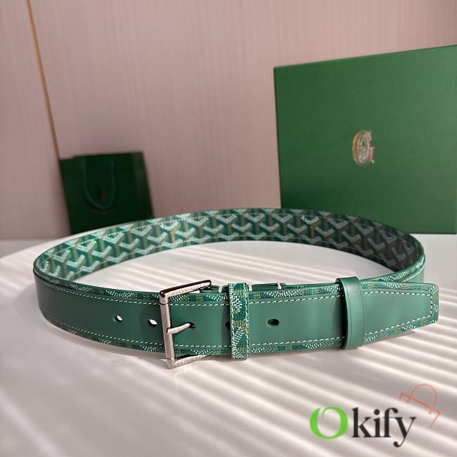 Okify Goyard Green Belt Vintage Silver Hardware 4cm - 1