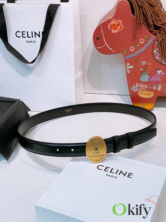 Okify Celine Black Leather Belt Gold Hardware 2.5cm  - 1
