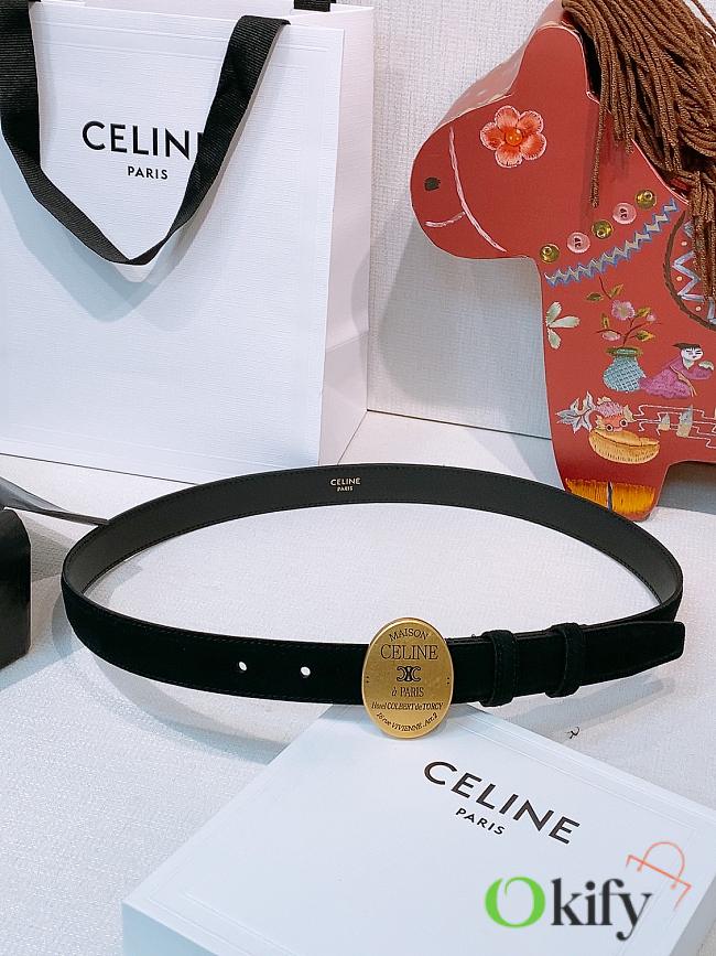 Okify Celine Black Suede Belt Gold Hardware 2.5cm  - 1