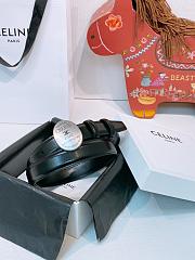 Okify Celine Black Leather Belt Silver Hardware 2.5cm  - 5