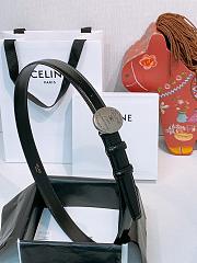 Okify Celine Black Leather Belt Silver Hardware 2.5cm  - 4