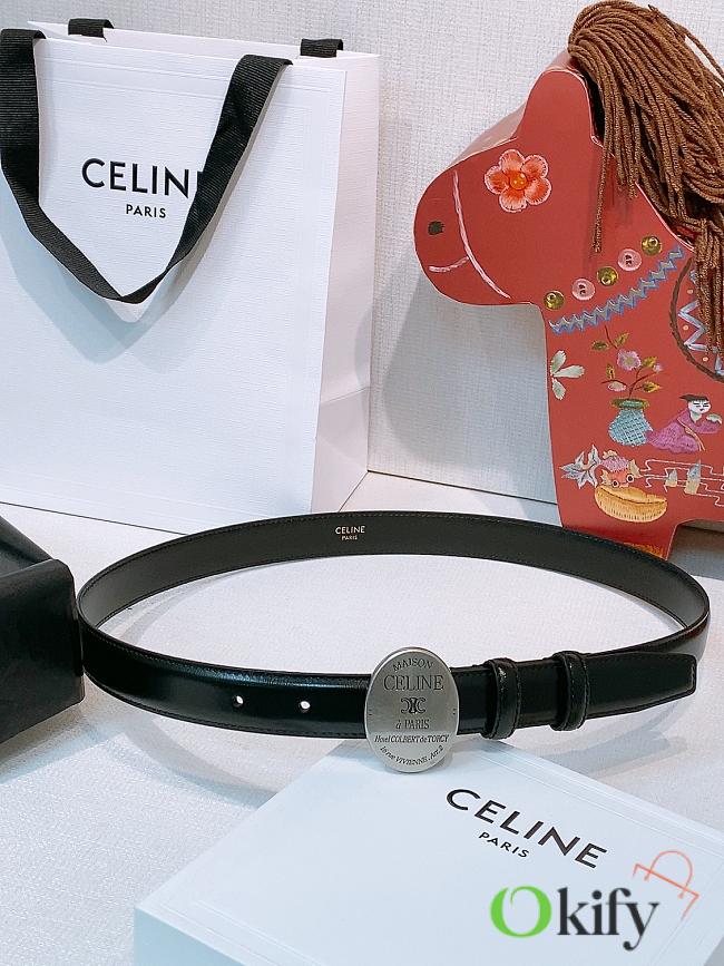 Okify Celine Black Leather Belt Silver Hardware 2.5cm  - 1