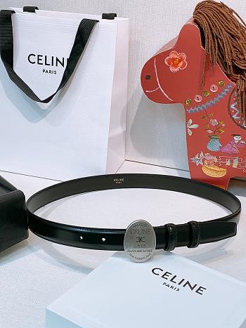 Okify Celine Black Leather Belt Silver Hardware 2.5cm 