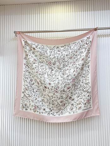 Okify Dior Pink Flower Twill Silk Square Scarf 90x90cm