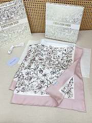 Okify Dior Pink Flower Twill Silk Square Scarf 90x90cm - 4