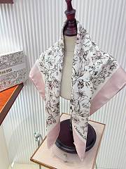 Okify Dior Pink Flower Twill Silk Square Scarf 90x90cm - 3