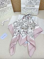 Okify Dior Pink Flower Twill Silk Square Scarf 90x90cm - 2