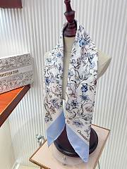 Okify Dior Blue Flower Twill Silk Square Scarf 90x90cm - 5