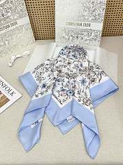 Okify Dior Blue Flower Twill Silk Square Scarf 90x90cm - 4