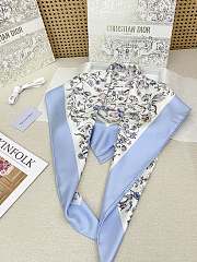 Okify Dior Blue Flower Twill Silk Square Scarf 90x90cm - 6