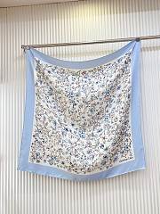 Okify Dior Blue Flower Twill Silk Square Scarf 90x90cm - 1
