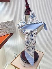 Okify Dior Blue Flower Twill Silk Square Scarf 90x90cm - 3