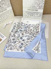 Okify Dior Blue Flower Twill Silk Square Scarf 90x90cm - 2