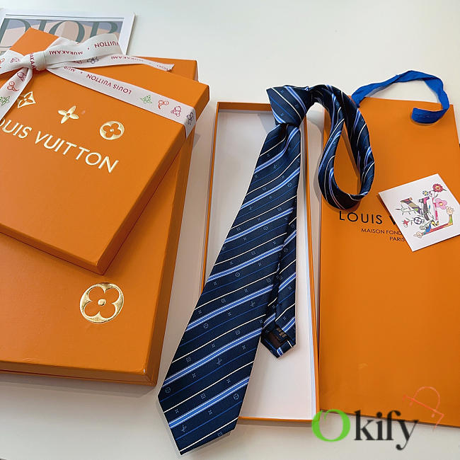 Okify Louis Vuitton Dark Blue Silk Tie 28426 - 1