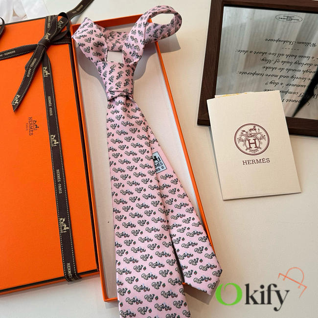 Okify Hermes Pink Silk Tie - 1