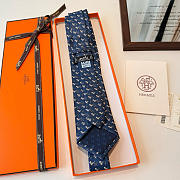 Okify Hermes Dark Blue Silk Tie - 5
