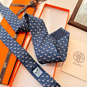 Okify Hermes Dark Blue Silk Tie - 2