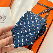 Okify Hermes Dark Blue Silk Tie - 4