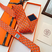 Okify Hermes Orange Silk Tie - 4