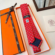Okify Hermes Red Silk Tie - 5
