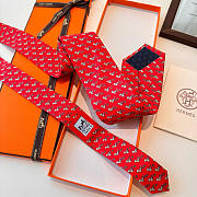 Okify Hermes Red Silk Tie - 2