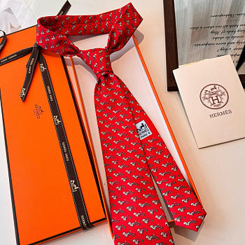 Okify Hermes Red Silk Tie