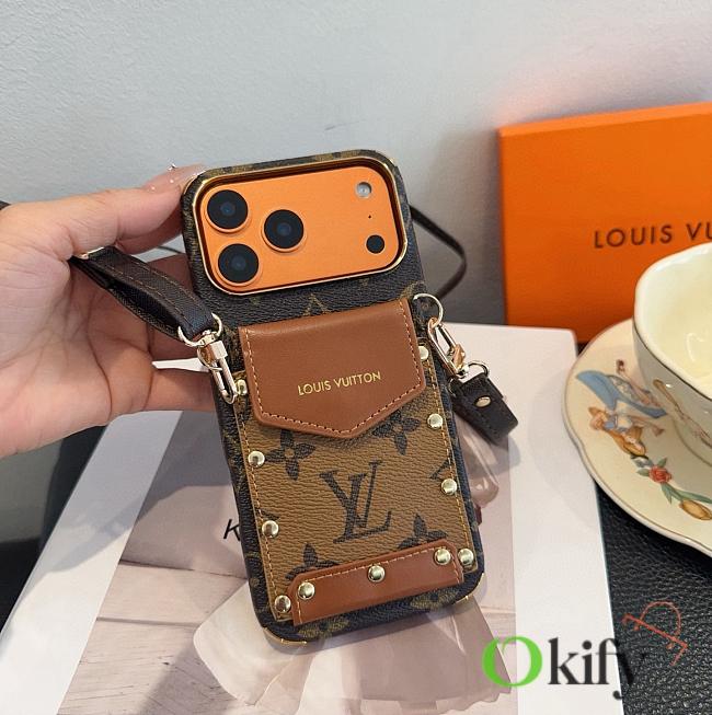 Okify Louis Vuitton Brown Card Holder Phone Case Crossbody Strap - 1