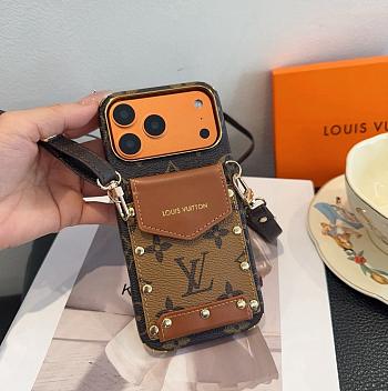 Okify Louis Vuitton Brown Card Holder Phone Case Crossbody Strap