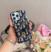Okify Dior Black Card Holder Phone Case Crossbody Strap 28439 - 1