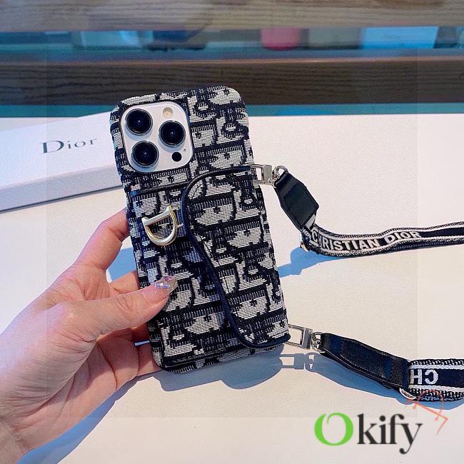 Okify Dior Black Card Holder Phone Case Crossbody Strap 28440 - 1