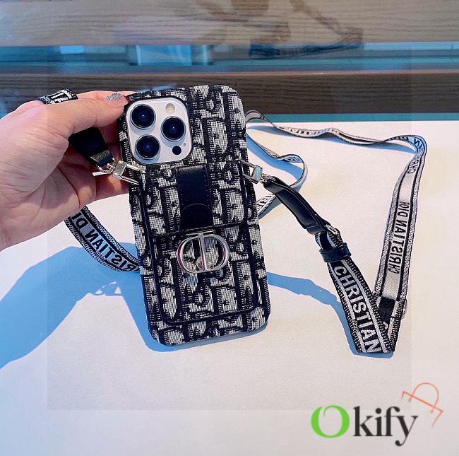 Okify Dior Black Card Holder Phone Case Crossbody Strap 28441 - 1