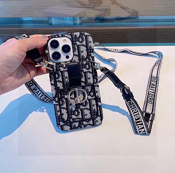 Okify Dior Black Card Holder Phone Case Crossbody Strap 28441