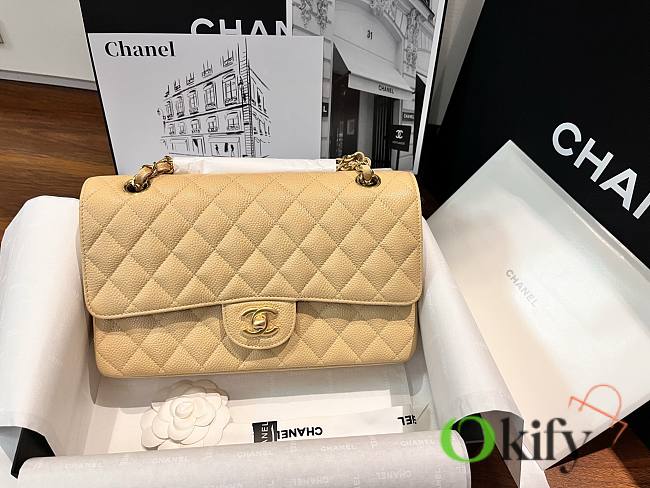 Okify CC Flap Bag Sand Beige Caviar 25cm  - 1