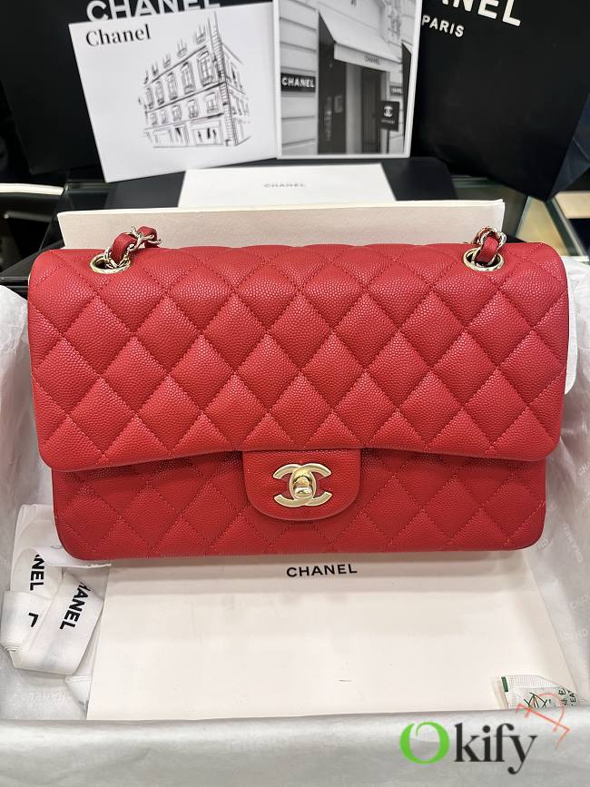 Okify CC Flap Bag Red Caviar 25cm  - 1