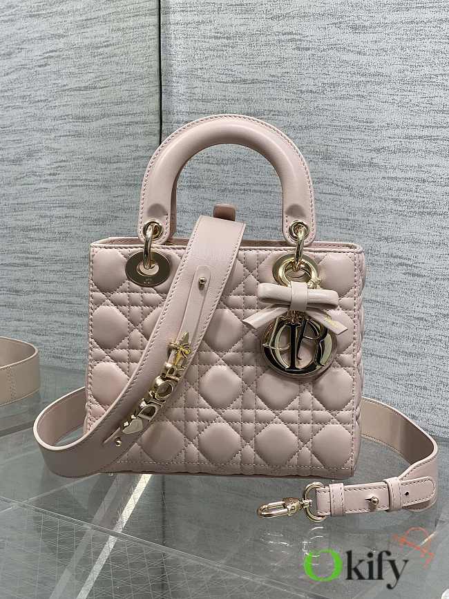 Okify Dior Lady Bag Light Pink Bow With Letter Strap 20x17x8cm - 1