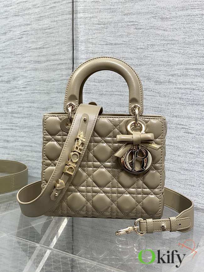 Okify Dior Lady Bag Beige Bow With Letter Strap 20x17x8cm - 1