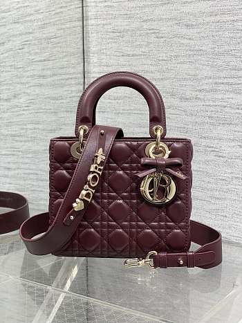 Okify Dior Lady Bag Red Burgundy Bow With Letter Strap 20x17x8cm