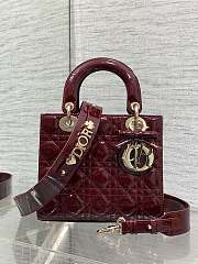 Okify Dior Lady Bag Red Burgundy Patent Bow With Letter Strap 20x17x8cm - 1