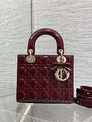 Okify Dior Lady Bag Red Burgundy Patent Bow With Letter Strap 20x17x8cm - 6
