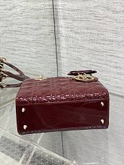 Okify Dior Lady Bag Red Burgundy Patent Bow With Letter Strap 20x17x8cm - 4