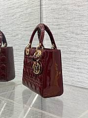 Okify Dior Lady Bag Red Burgundy Patent Bow With Letter Strap 20x17x8cm - 3