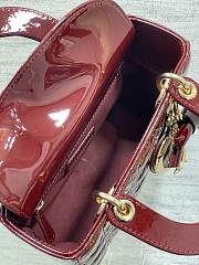 Okify Dior Lady Bag Red Burgundy Patent Bow With Letter Strap 20x17x8cm - 2