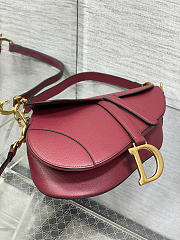 Okify Dior Saddle Bag In Dark Red Grain Leather 24x18x6cm - 6