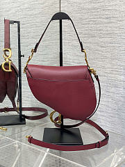 Okify Dior Saddle Bag In Dark Red Grain Leather 24x18x6cm - 3