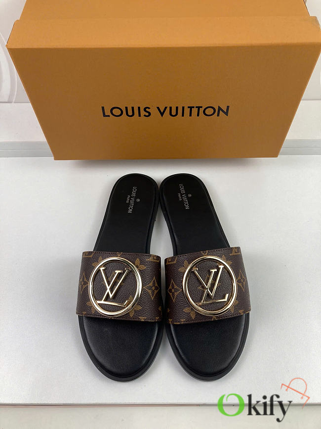 Okify Louis Vuitton Brown And Black Slides 9021 - 1